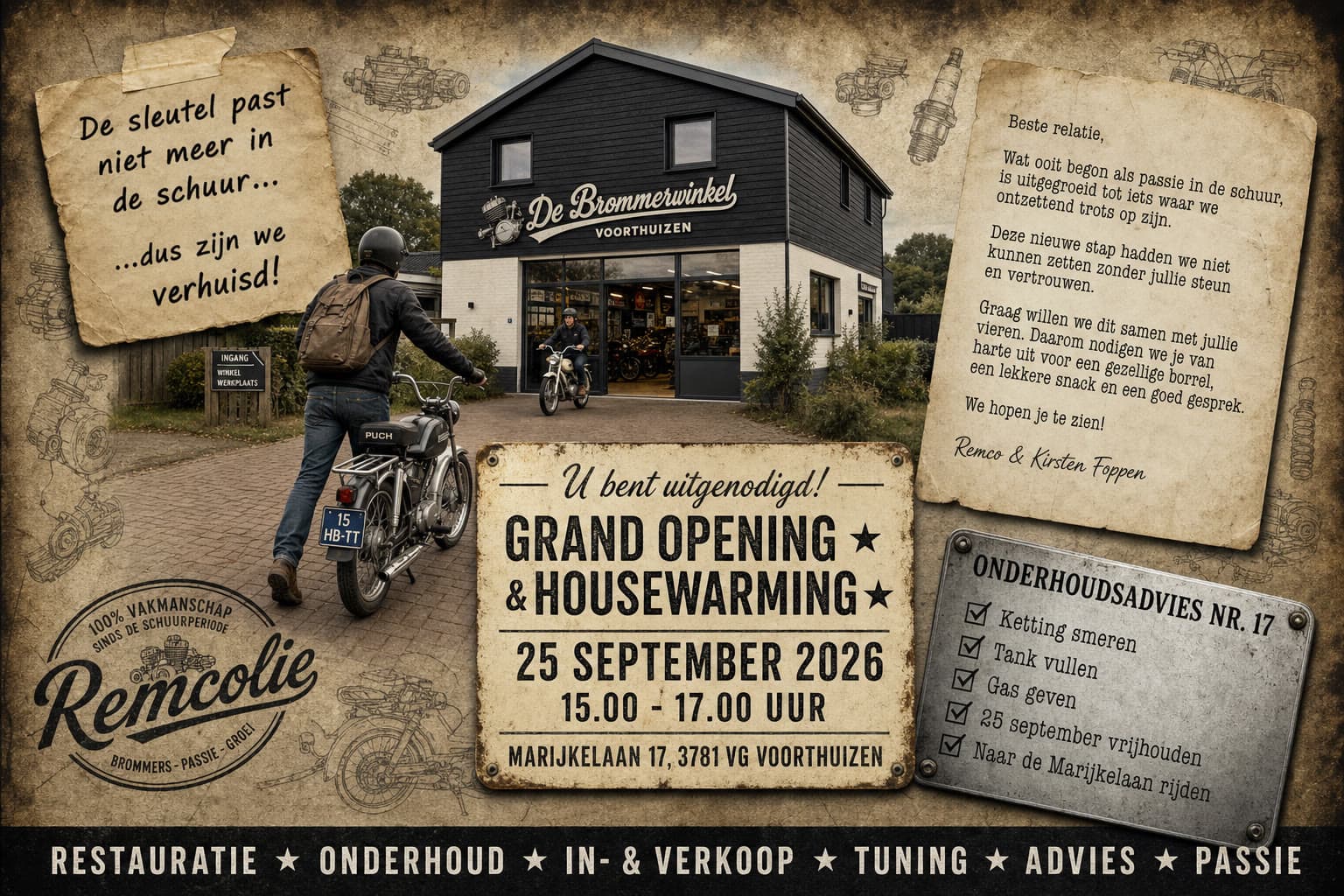Flyer Grand opening & housewarming van Brommerwinkel Voorthuizen op 25 september 2026